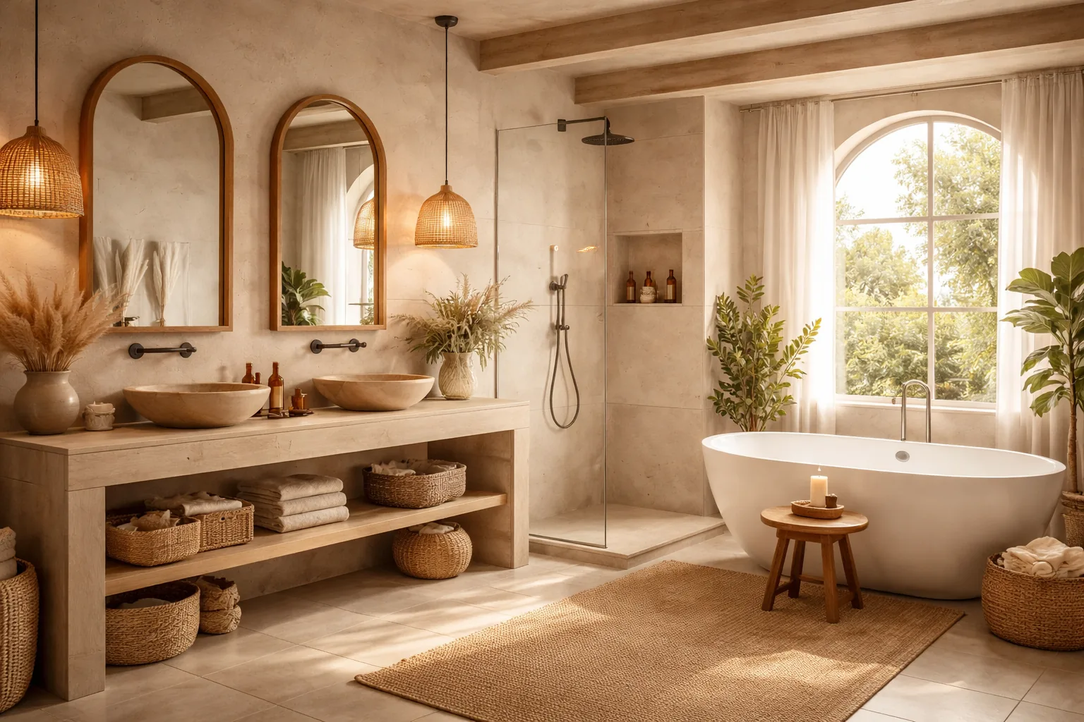 Warm en natuurlijk badkamer inspiratie