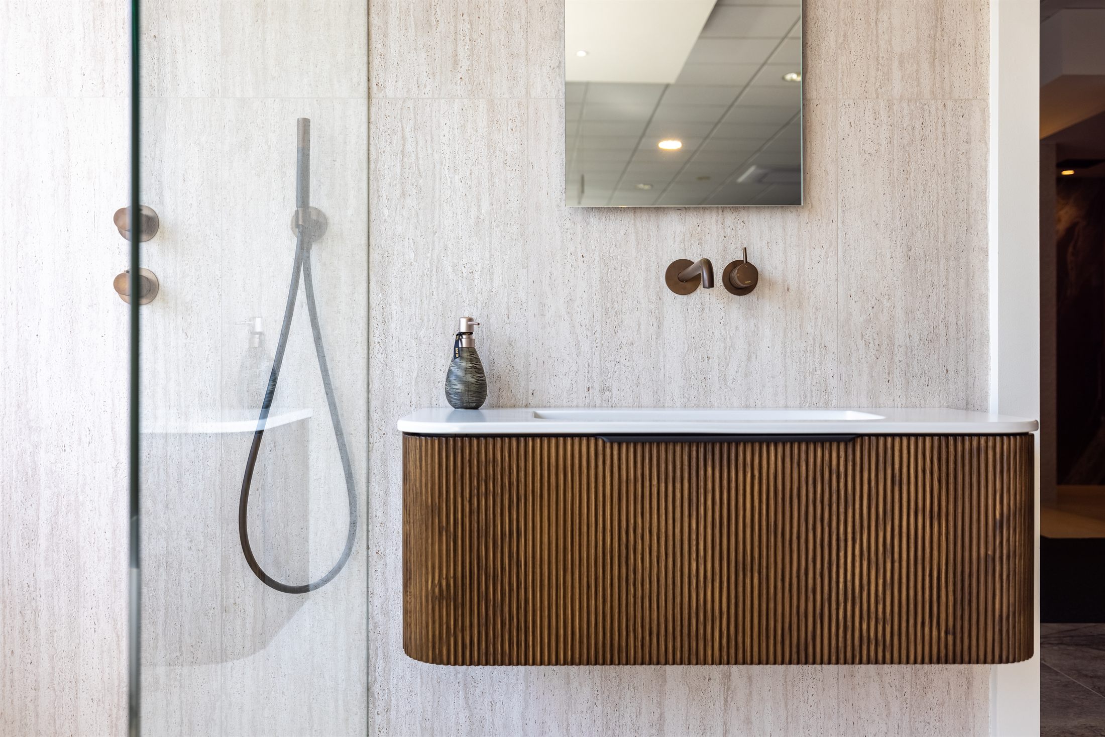Bathroom furniture and basin combination in the showroom